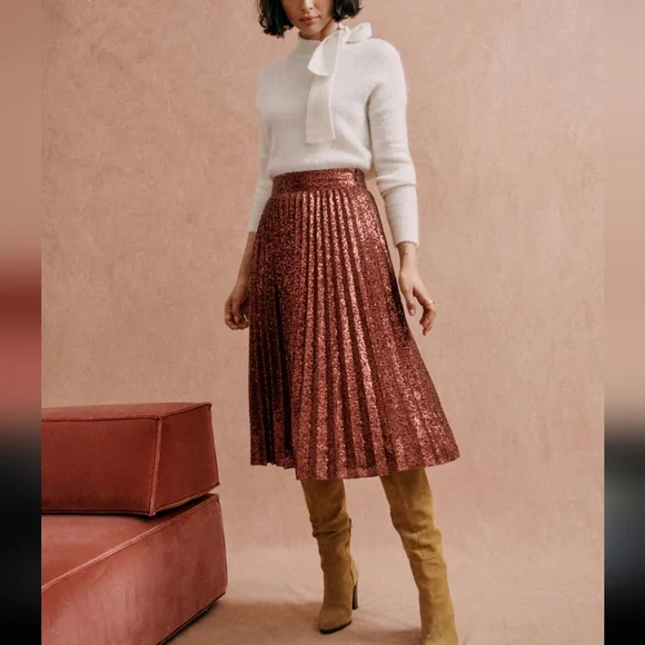 Sezane Dino Elegant Sequin Skirt in Shimmering Bronze - Picture 1 of 5